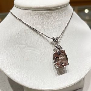 14Kt Morganite and Diamond Pendant